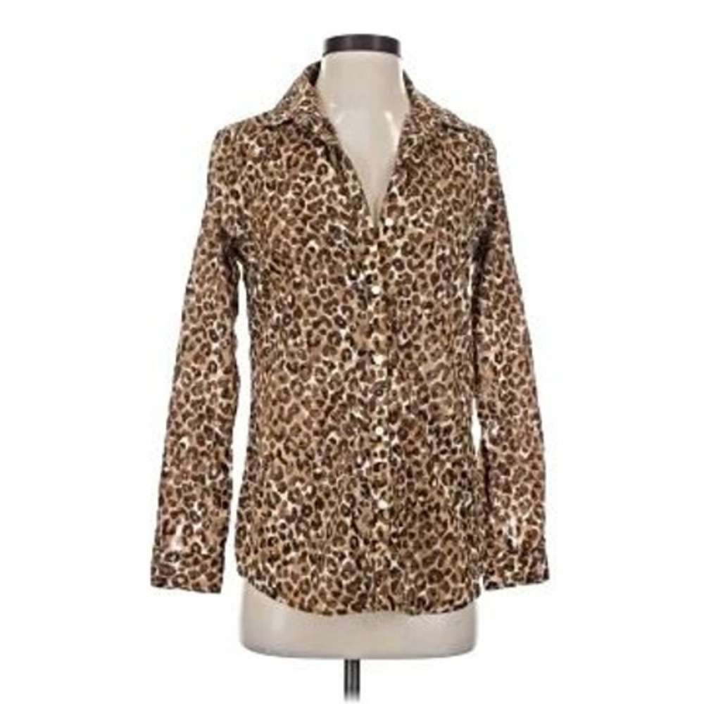 J.McLaughlin Women Large Leopard Print Button Down Long Sleeve Shirt Animal